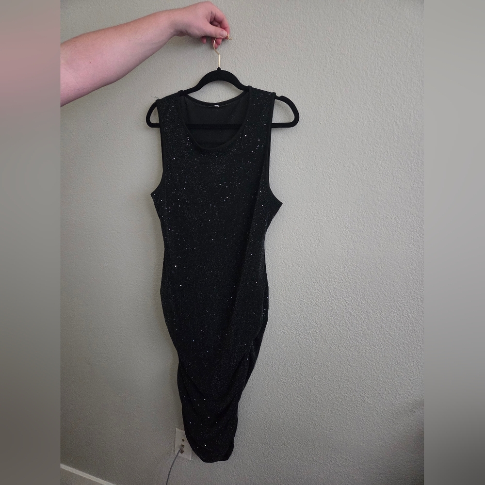 (2x) Black Sparkle Sheer Sleeveless Dress With Body Suit Underneath Night  Club